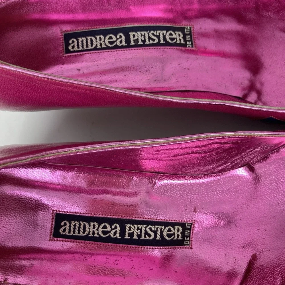 Vintage VTG NEW Andrea Pfister Pink Blue Teal Low Heel Wedge Ballet Flats Sz 8